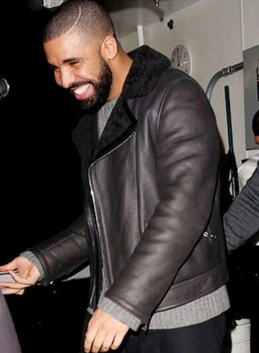 Harpoon Drake Shearling Inspired Black Leather Jacket - Aubrey Drake Graham Style