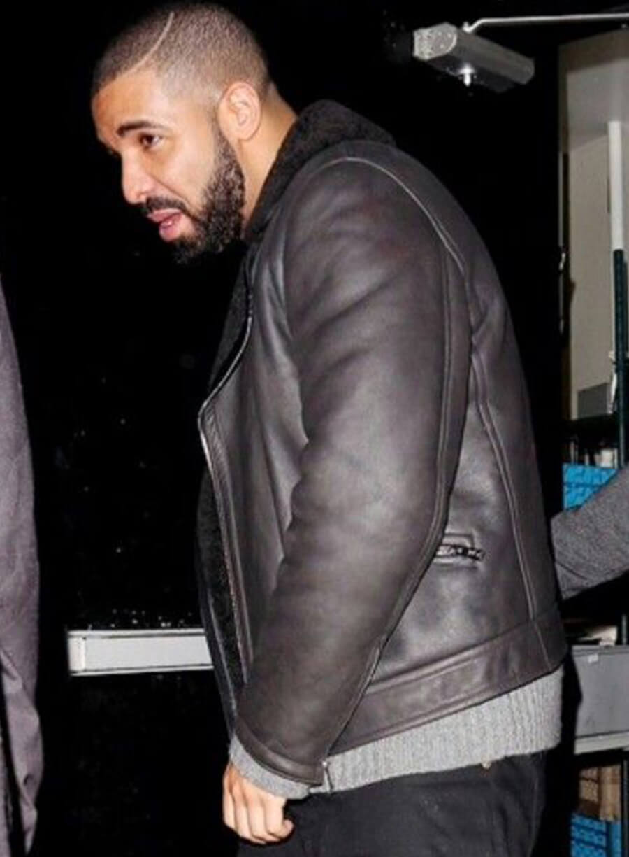 Harpoon Drake Shearling Inspired Black Leather Jacket - Aubrey Drake Graham Style
