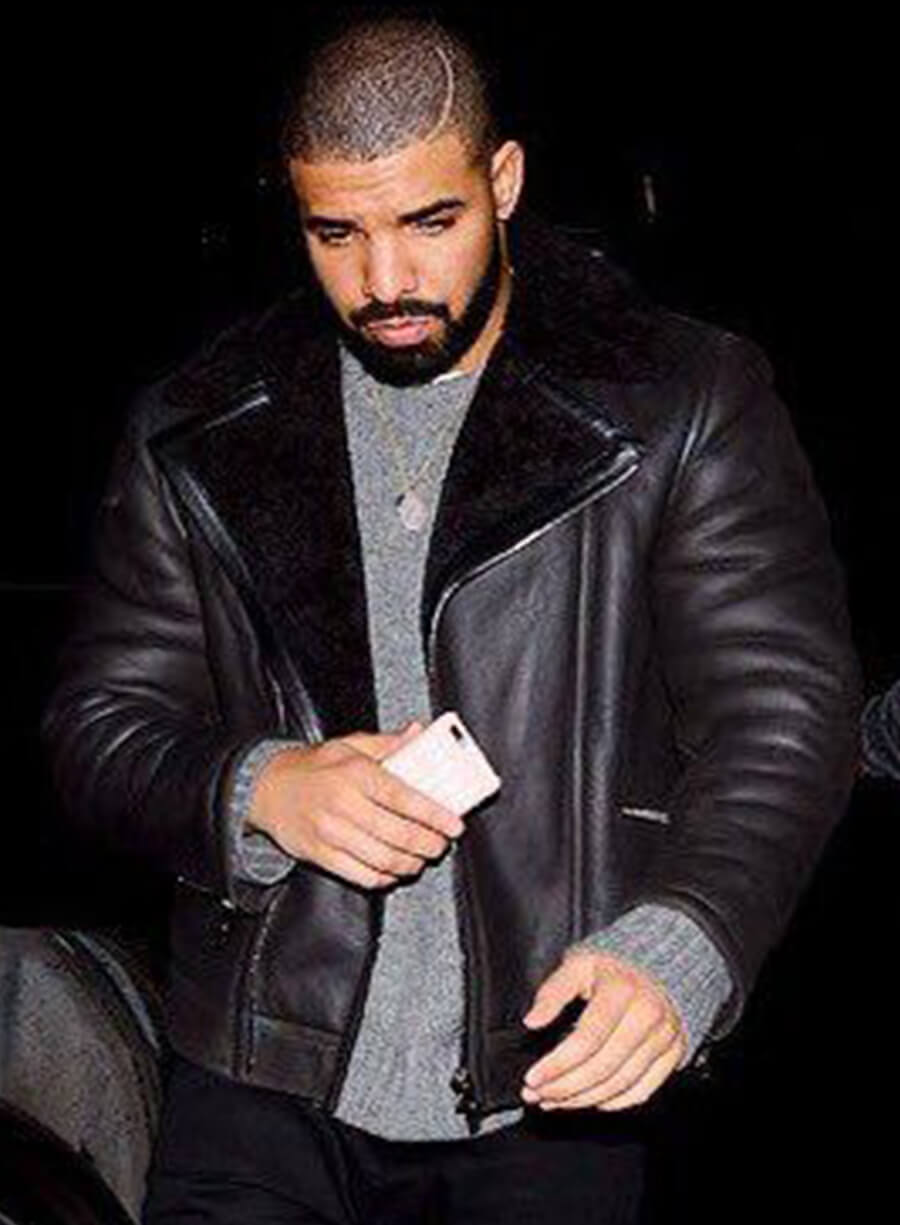 Harpoon Drake Shearling Inspired Black Leather Jacket - Aubrey Drake Graham Style