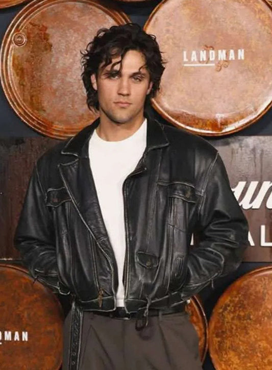 Harpoon Dakota Loving Inspired Black Leather Jacket - Landman Tv Series Style