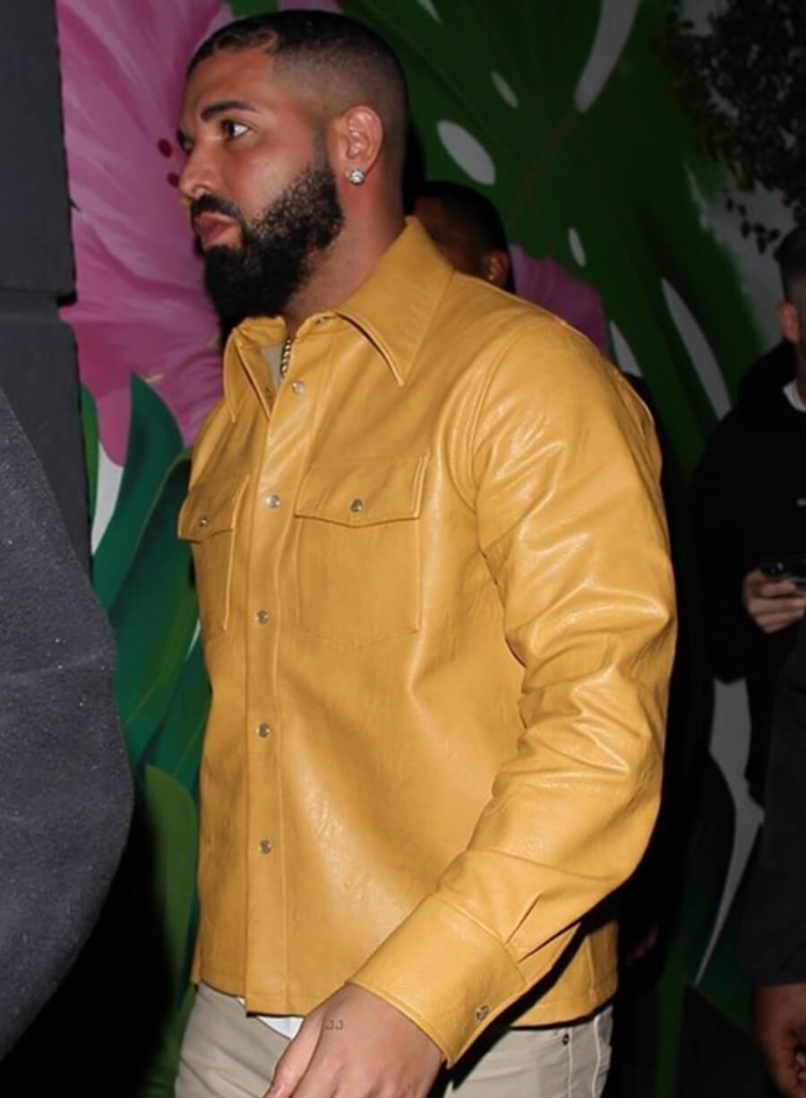 Harpoon Drake Yellow Shirt Inspired Yellow Leather Jacket - Aubrey Drake Graham Style