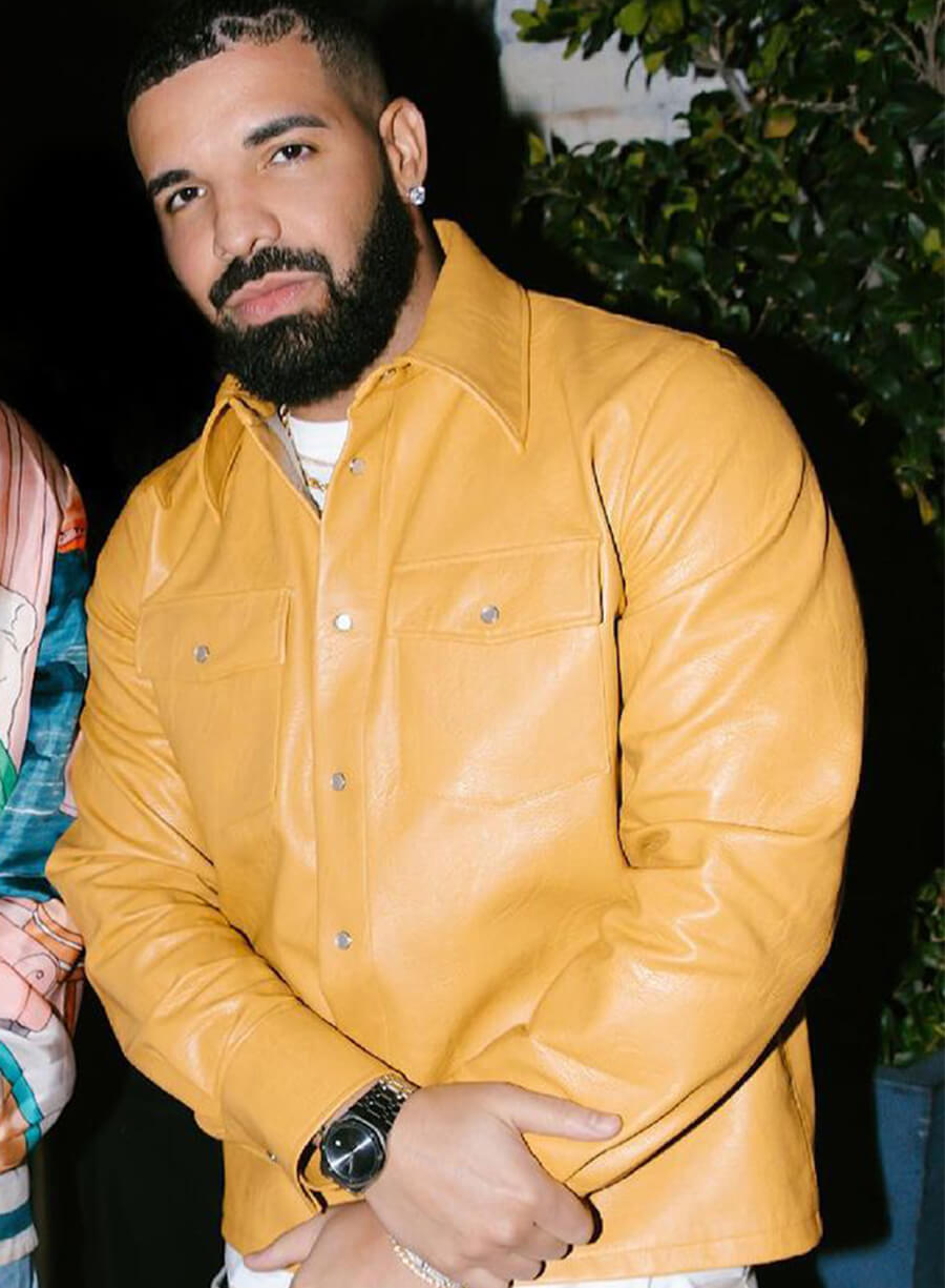 Harpoon Drake Yellow Shirt Inspired Yellow Leather Jacket - Aubrey Drake Graham Style
