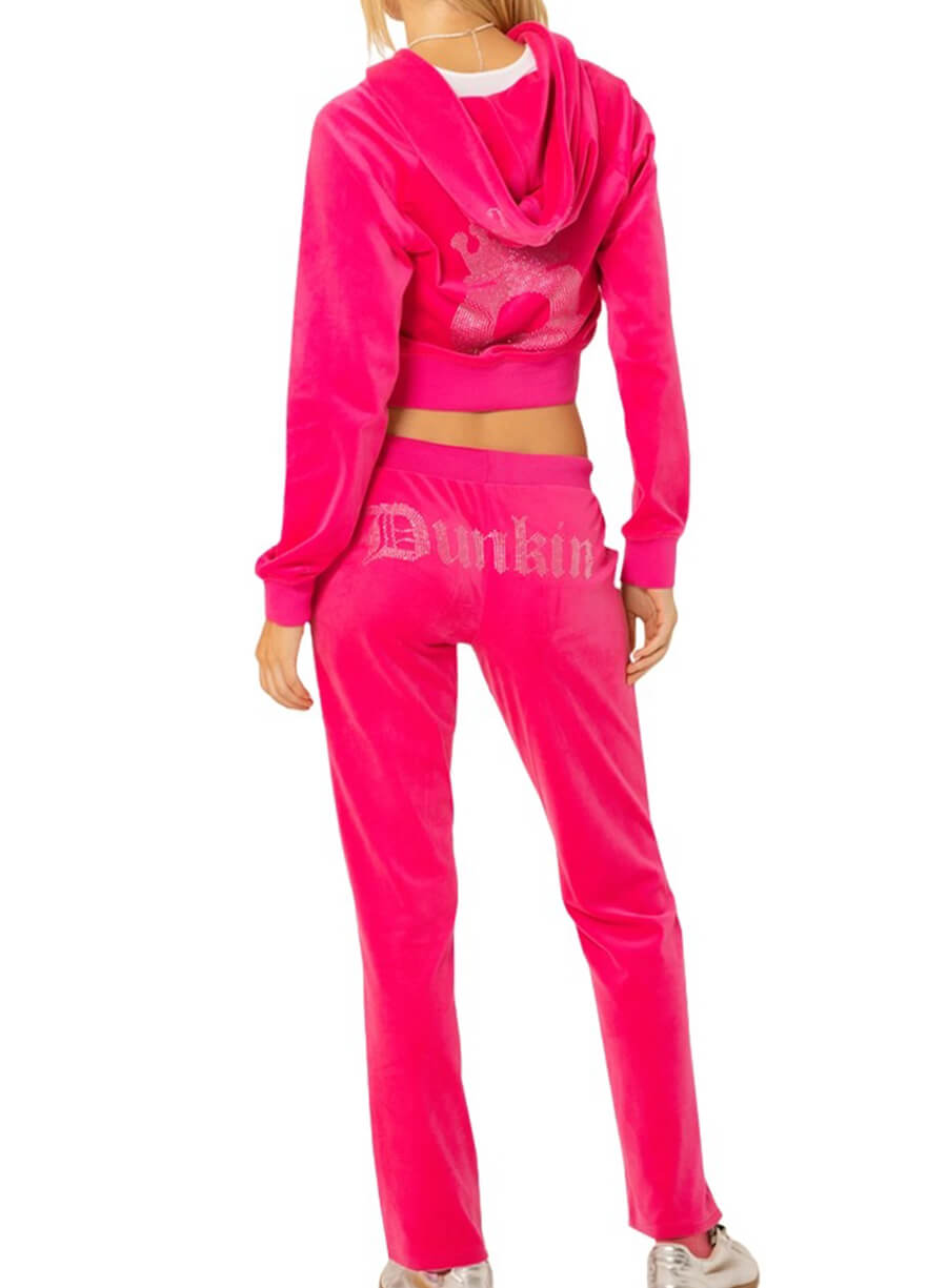 Harpoon Dunkin DunQueens Pink Tracksuit Inspired Pink Velvet Fabric Hooded Jacket
