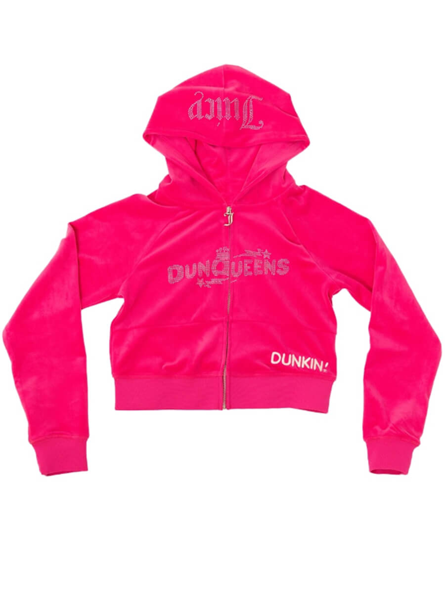 Harpoon Dunkin DunQueens Pink Tracksuit Inspired Pink Velvet Fabric Hooded Jacket
