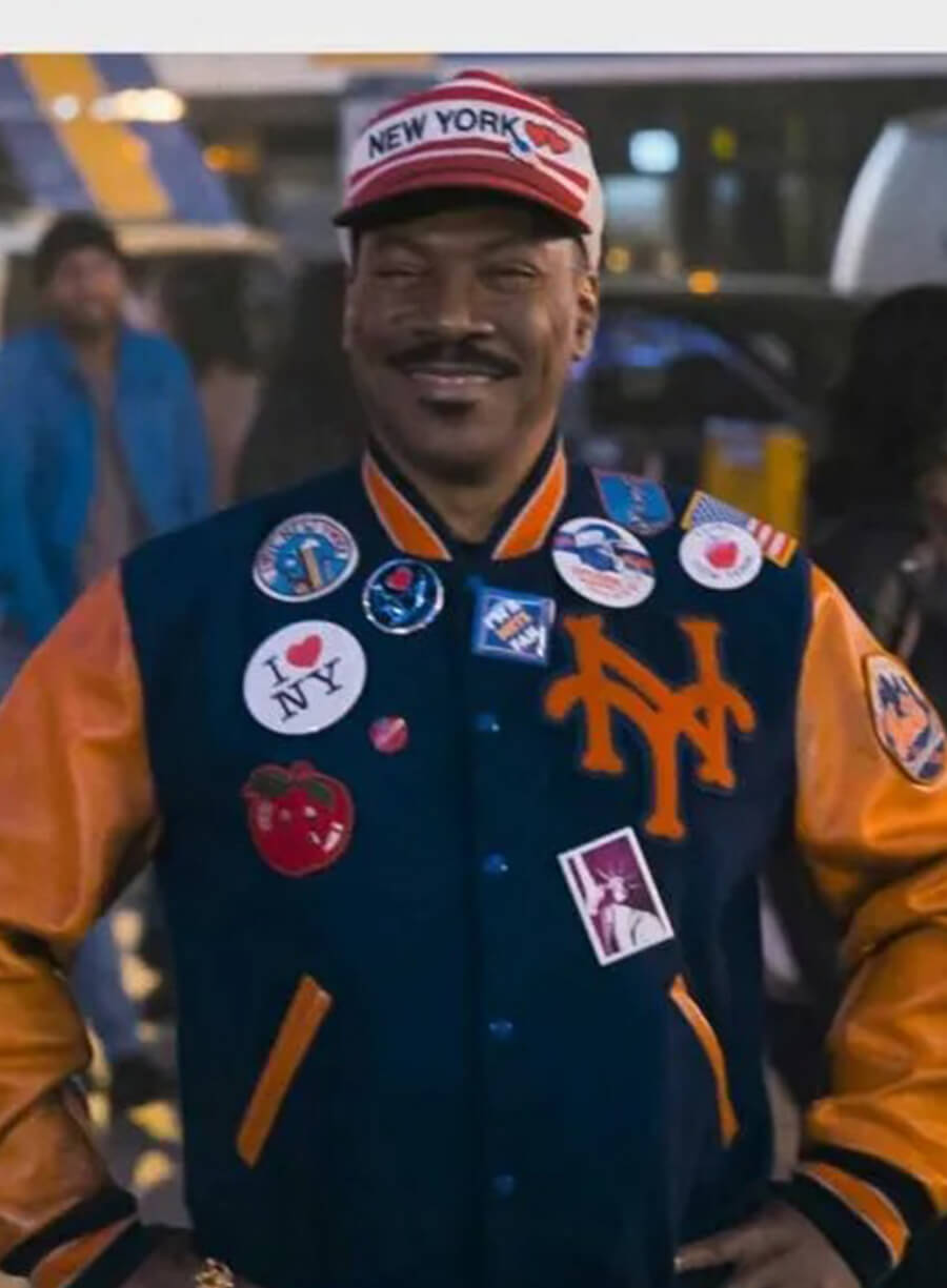 Harpoon Randy Watson Inspired Blue & Yellow Wool Fabric and Real Leather Varsity Jacket - Coming 2 America Style