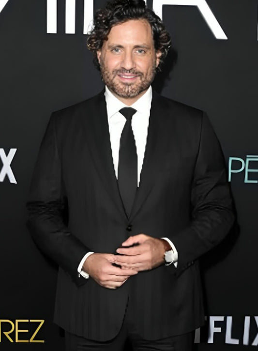 Harpoon Edgar RamIrez Inspired Black Suiting Fabric Leather Jacket - Emilia Perez 2024 Premiere Style