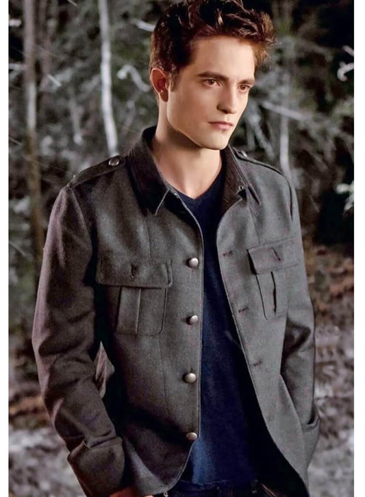 Harpoon Edward Cullen Inspired Grey Wool Fabric Wool Jacket - The Twilight Saga: Breaking Dawn 2 Style