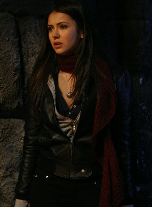 Harpoon Elena Gilbert Inspired Black Leather Jacket - The Vampire Diaries S01 Style