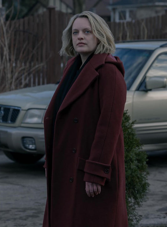 Harpoon June Osborne Inspired Maroon Wool Fabric Coat - The Handmaid's Tale Style