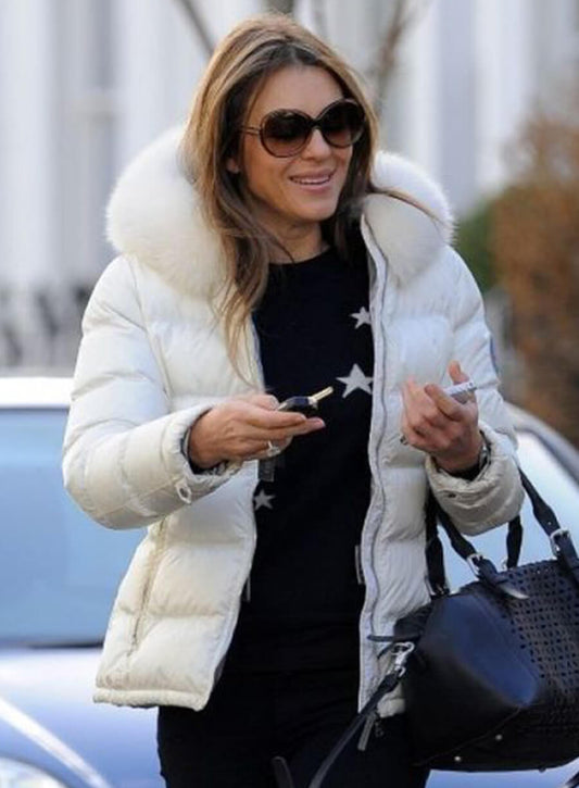 Harpoon Elizabeth Hurley Puffer Inspired White Hooded Jacket