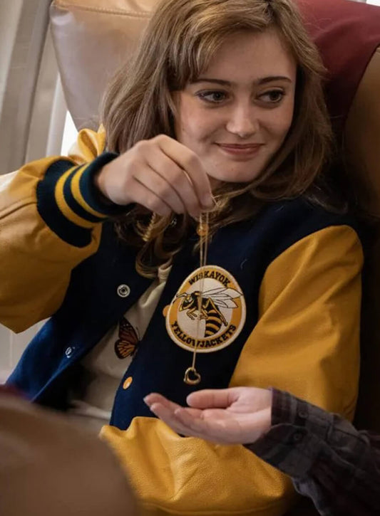 Harpoon Jackie Inspired Blue and Yellow Leather Jacket - Yellowjackets Style
