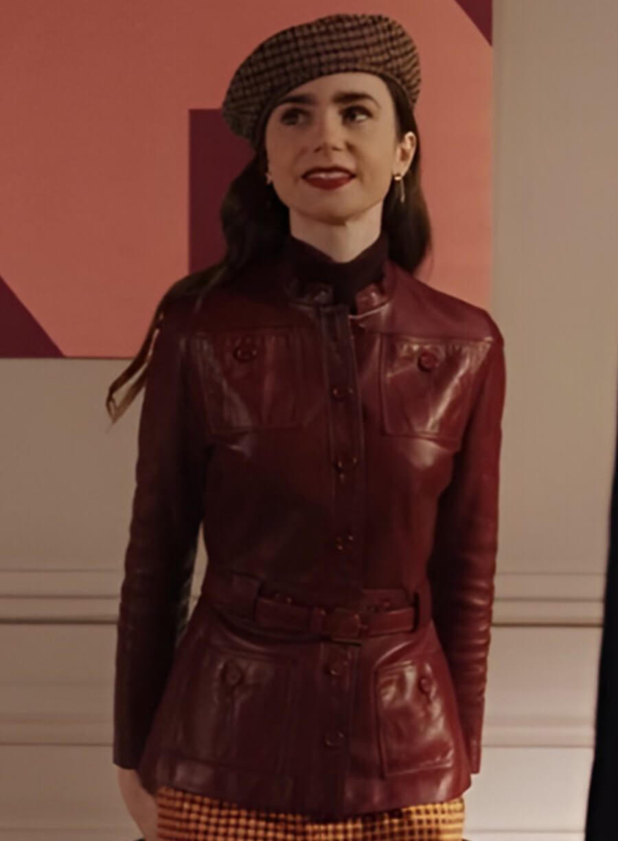 Harpoon Emily Cooper Inspired Maroon Leather Jacket - Emily in Paris Style