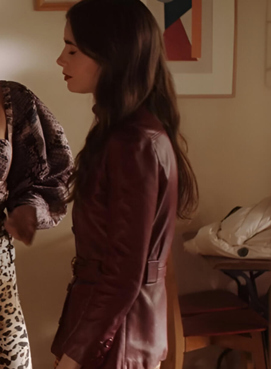 Harpoon Emily Cooper Inspired Maroon Leather Jacket - Emily in Paris Style