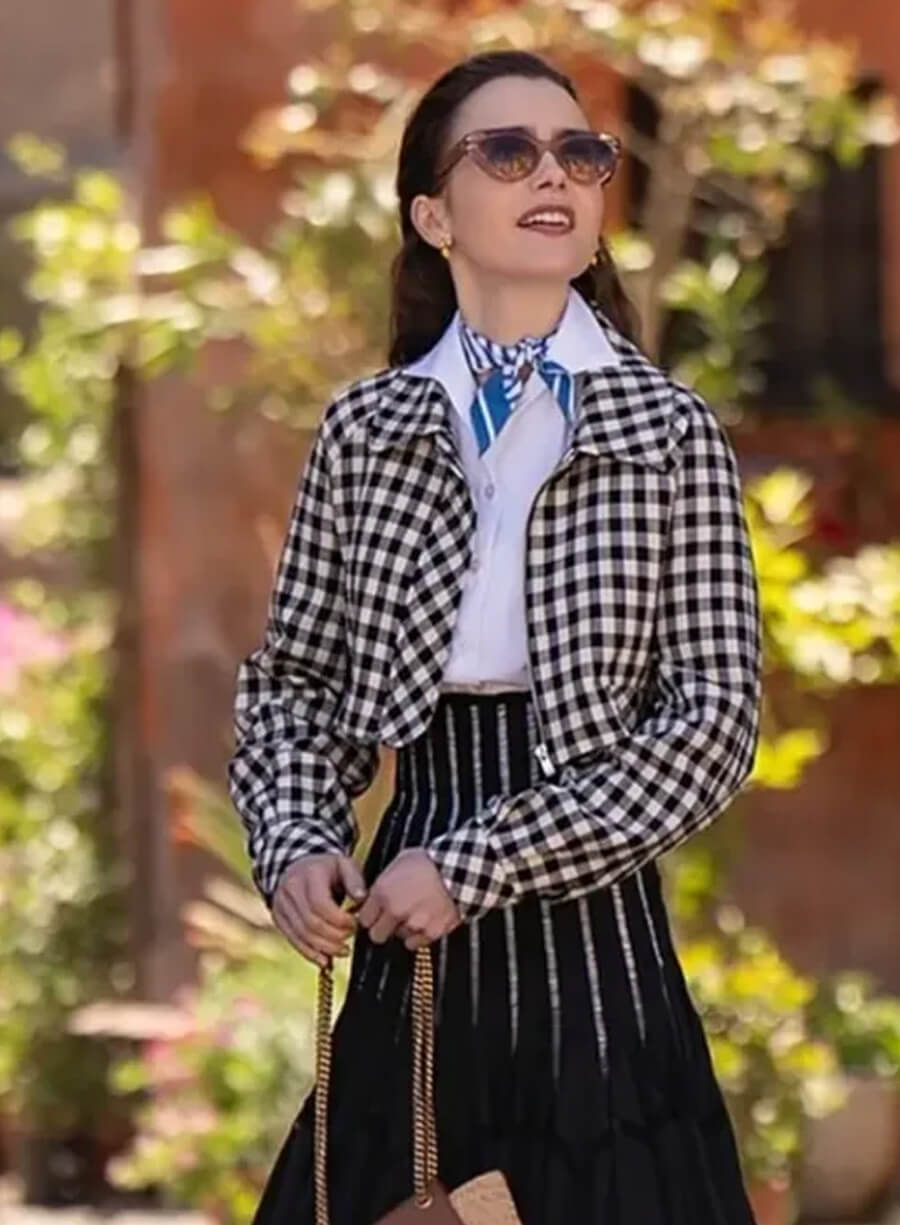 Harpoon Emily Cooper Inspired Black and White Leather Jacket - Emily in Paris S04 Style