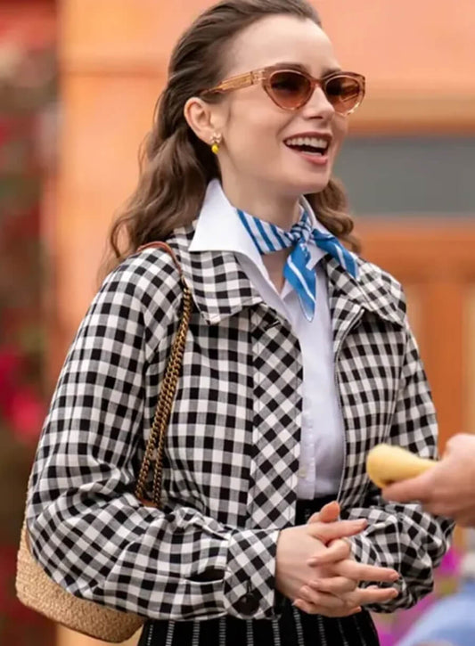 Harpoon Emily Cooper Inspired Black and White Leather Jacket - Emily in Paris S04 Style