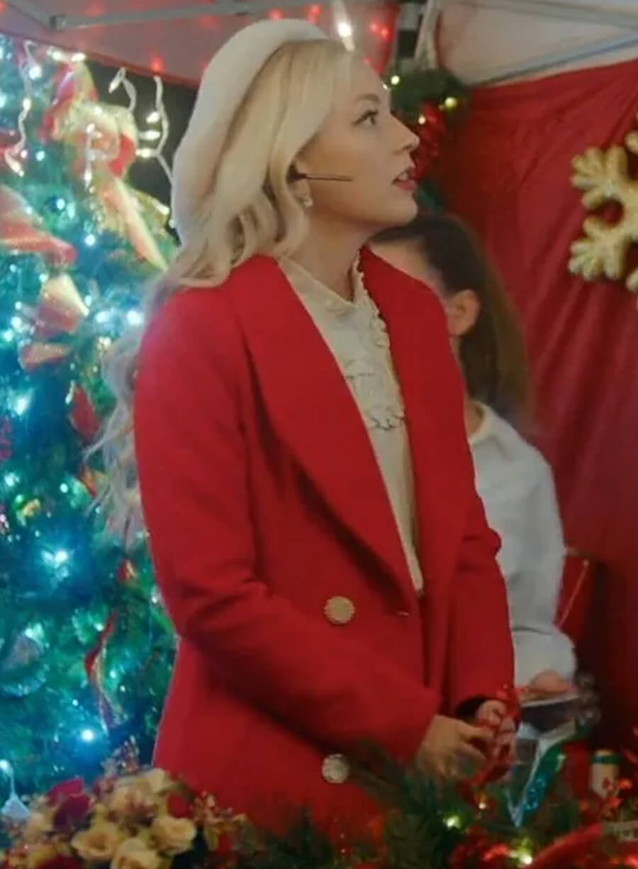 Harpoon Emily Strauss Inspired Red Wool Fabric Coat - Santa Bootcamp Style