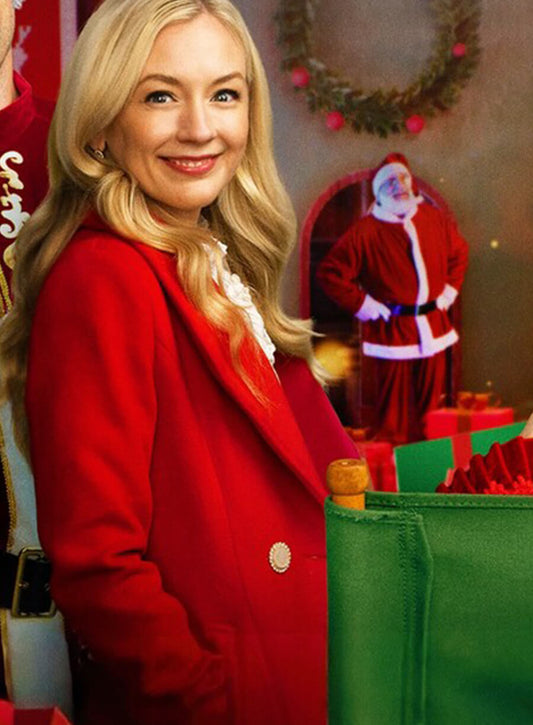Harpoon Emily Strauss Inspired Red Wool Fabric Coat - Santa Bootcamp Style