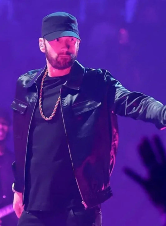 Harpoon Eminem Trucker Inspired Black Leather Jacket
