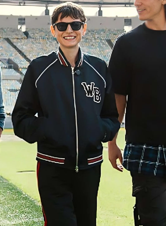 Harpoon Emma Corrin Deadpool Inspired Black Satin Fabric Varsity Jacket