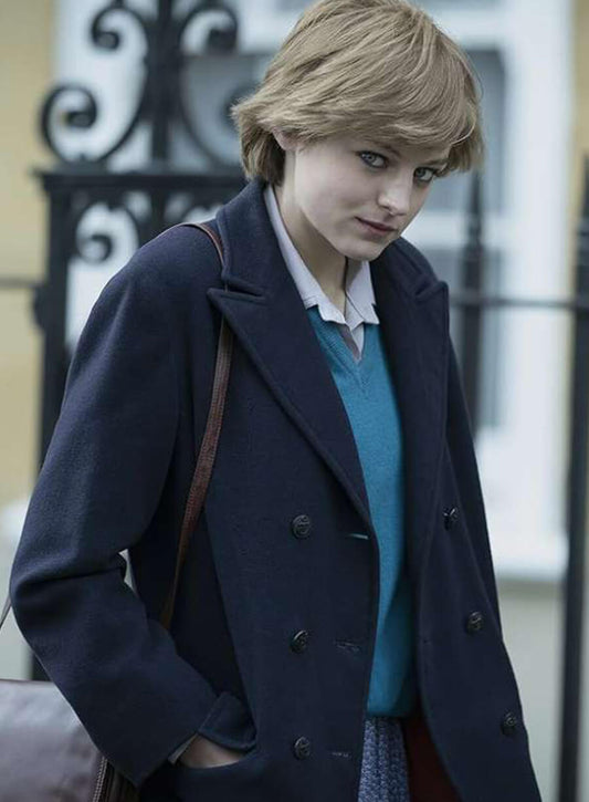 Harpoon Emma Corrin The Crown S04 Inspired Black Wool Fabric Coat