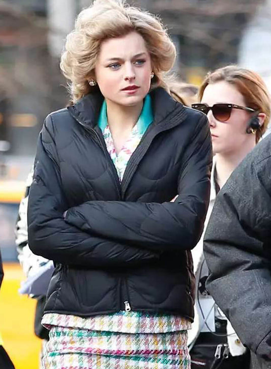 Harpoon Emma Corrin The Crown S04 Inspired Black Parachute Fabric Leather Jacket