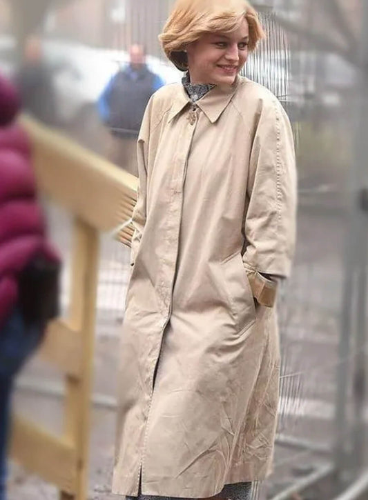 Harpoon Emma Corrin The Crown S04 Trench Inspired Beige Cotton Fabric Coat
