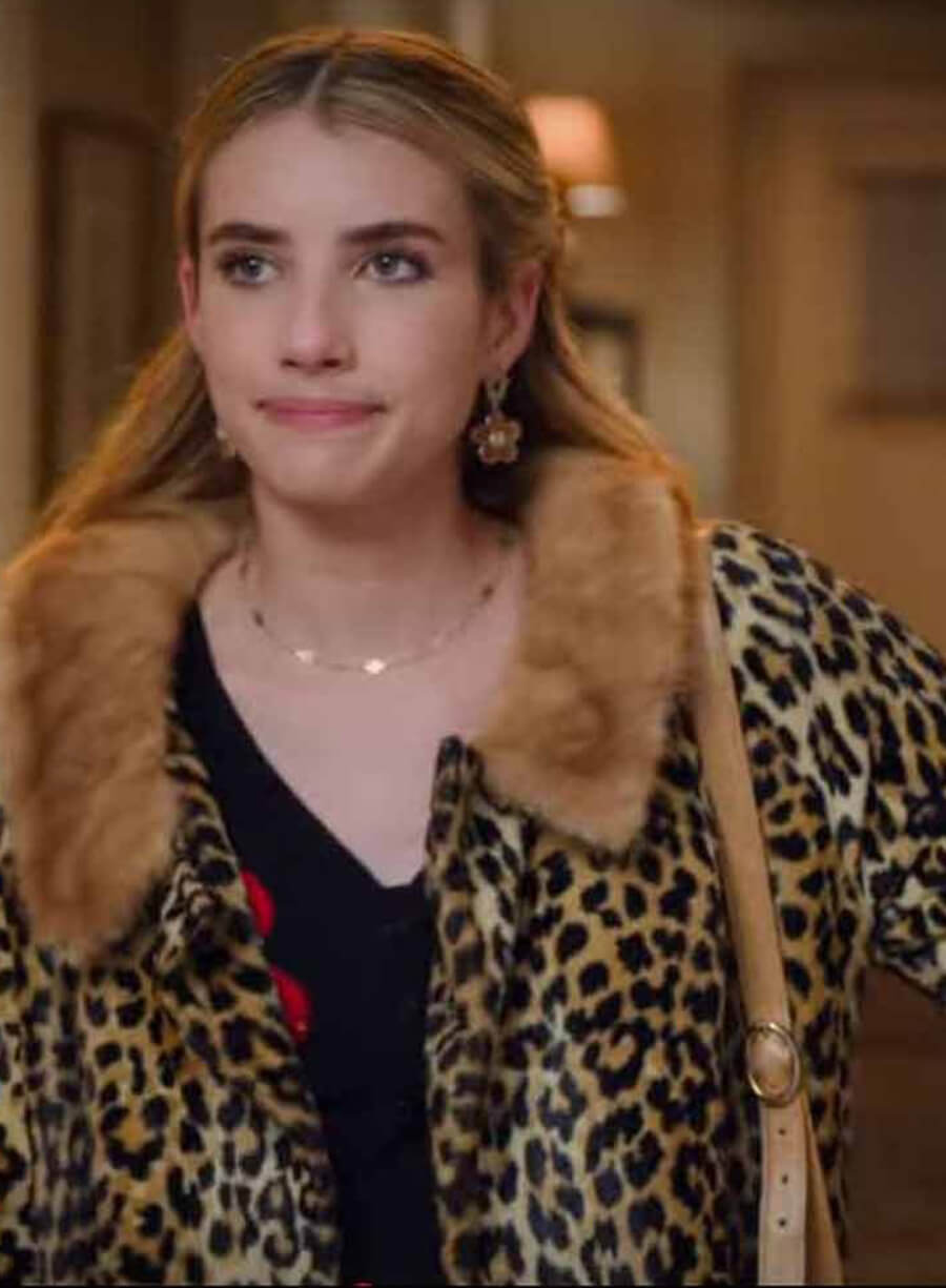 Harpoon Emma Roberts Leopard Inspired Black Wool Fabric Coat