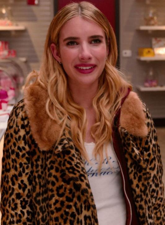 Harpoon Emma Roberts Leopard Inspired Black Wool Fabric Coat
