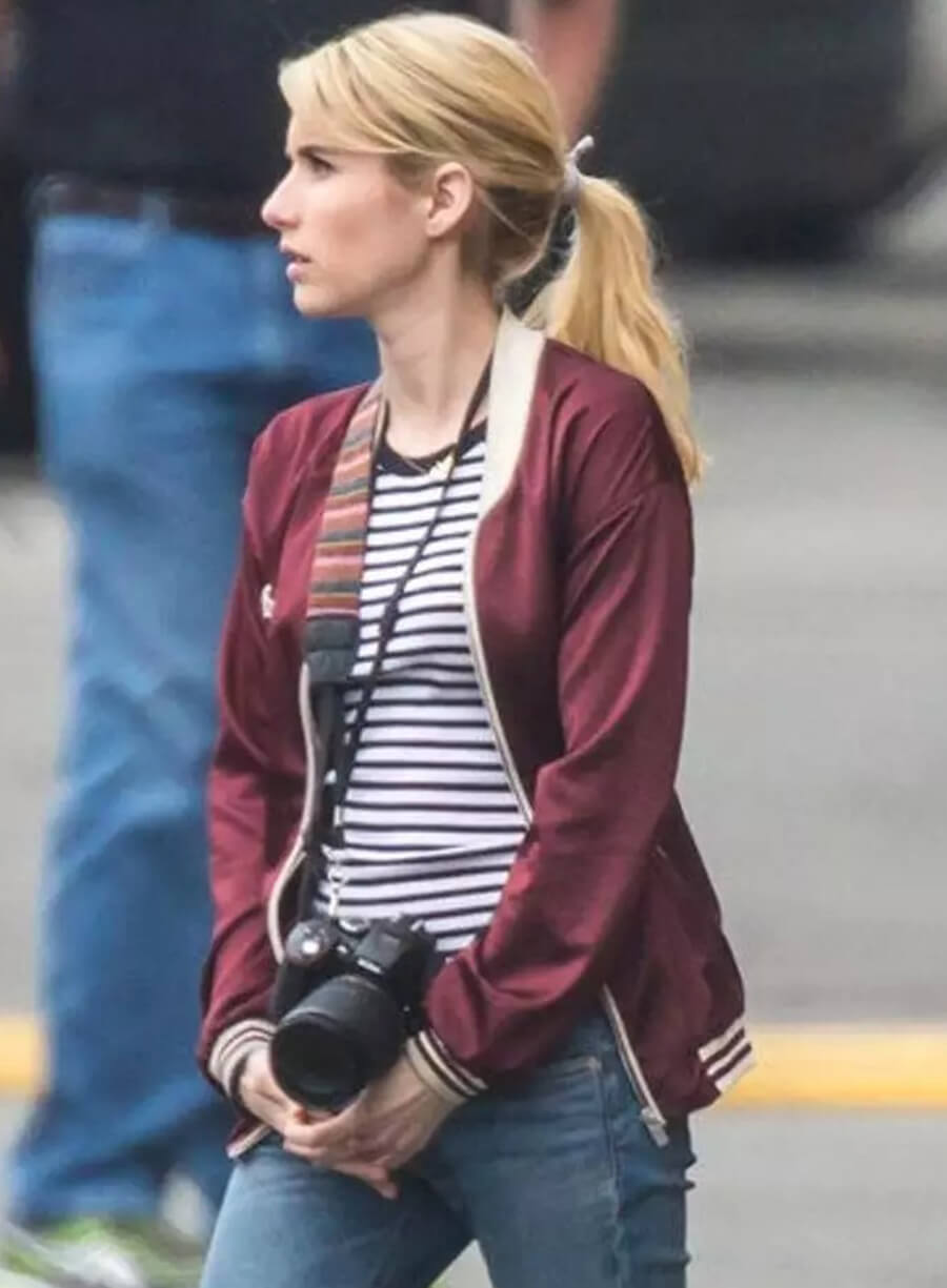 Harpoon Emma Roberts Inspired Red Satin Fabric Bomber Jacket