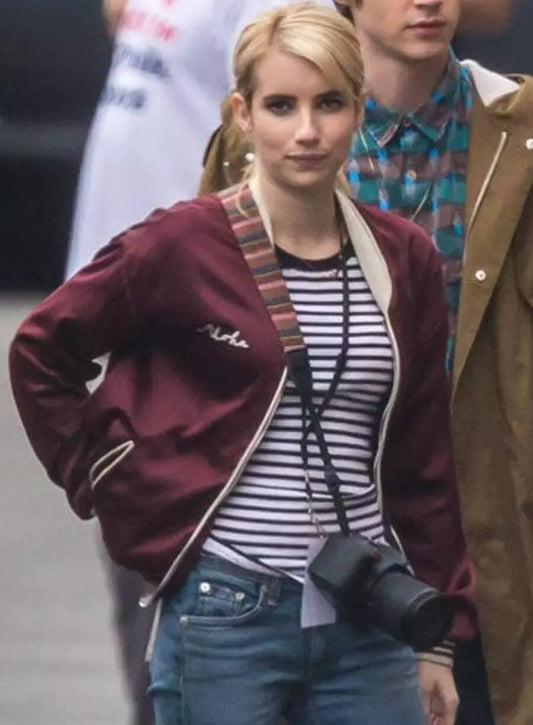 Harpoon Emma Roberts Inspired Red Satin Fabric Bomber Jacket