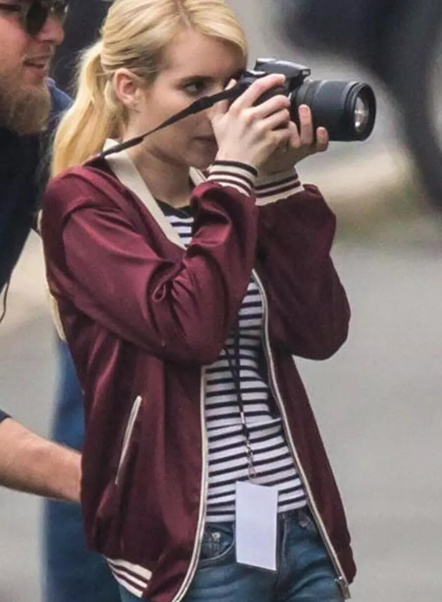 Harpoon Emma Roberts Inspired Red Satin Fabric Bomber Jacket