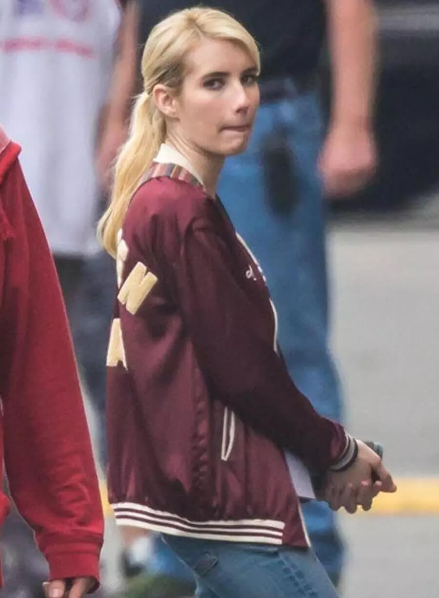 Harpoon Emma Roberts Inspired Red Satin Fabric Bomber Jacket