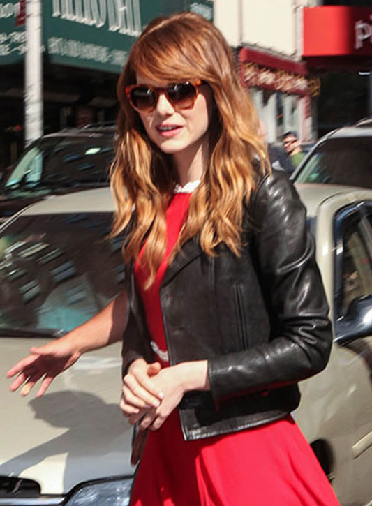 Harpoon Emma Stone Inspired Black Leather Jacket