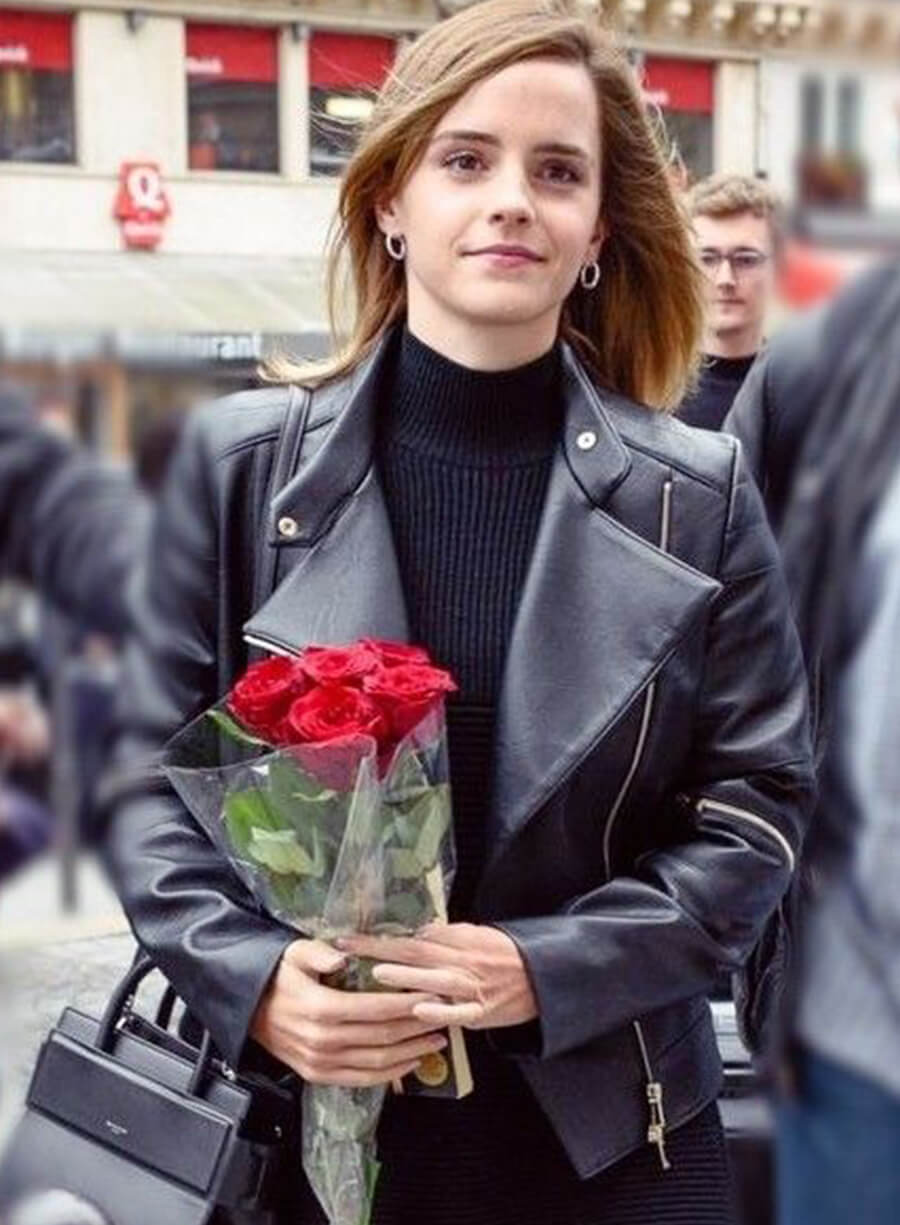 Harpoon Emma Watson Inspired Black Real Leather Biker Jacket