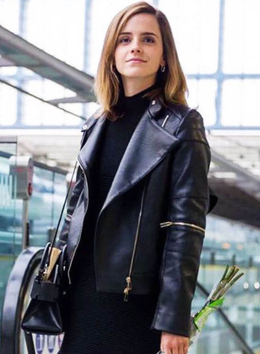 Harpoon Emma Watson Inspired Black Real Leather Biker Jacket