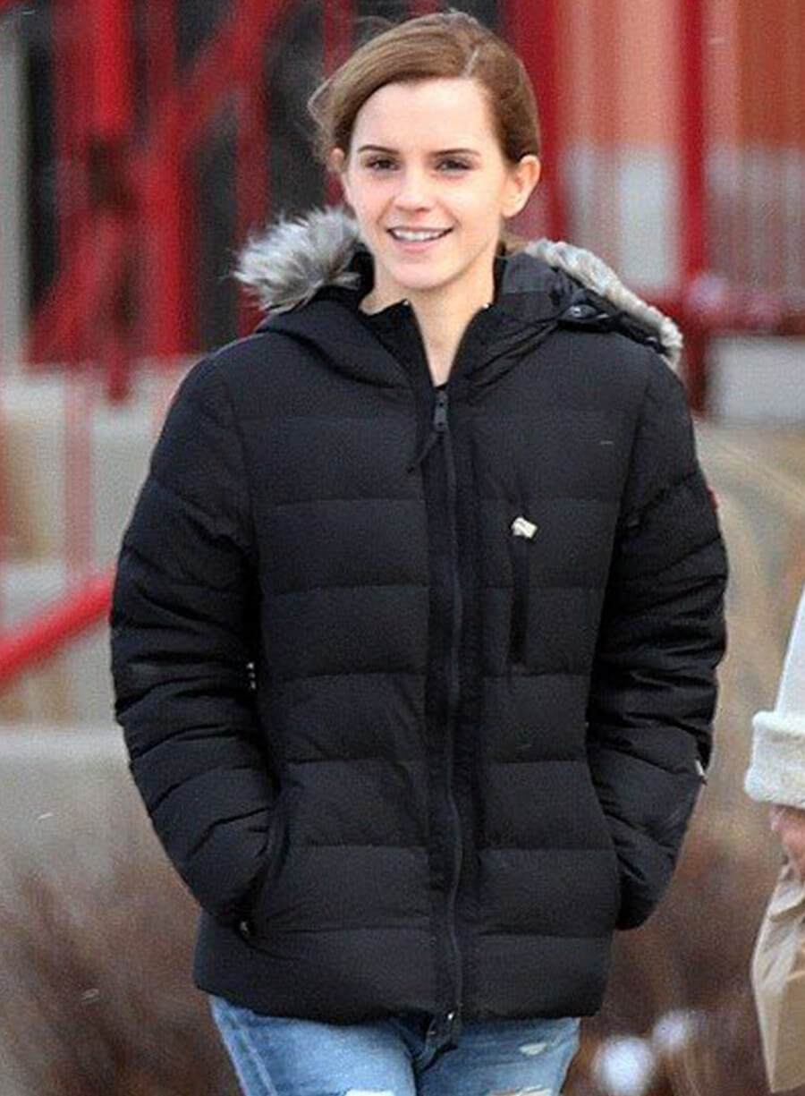Harpoon Emma Watson Puffer Inspired Black Cotton Fabric Hooded Jacket