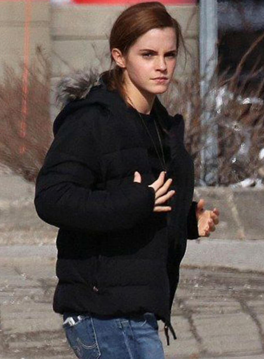 Harpoon Emma Watson Puffer Inspired Black Cotton Fabric Hooded Jacket