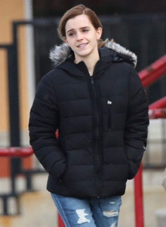 Harpoon Emma Watson Puffer Inspired Black Cotton Fabric Hooded Jacket