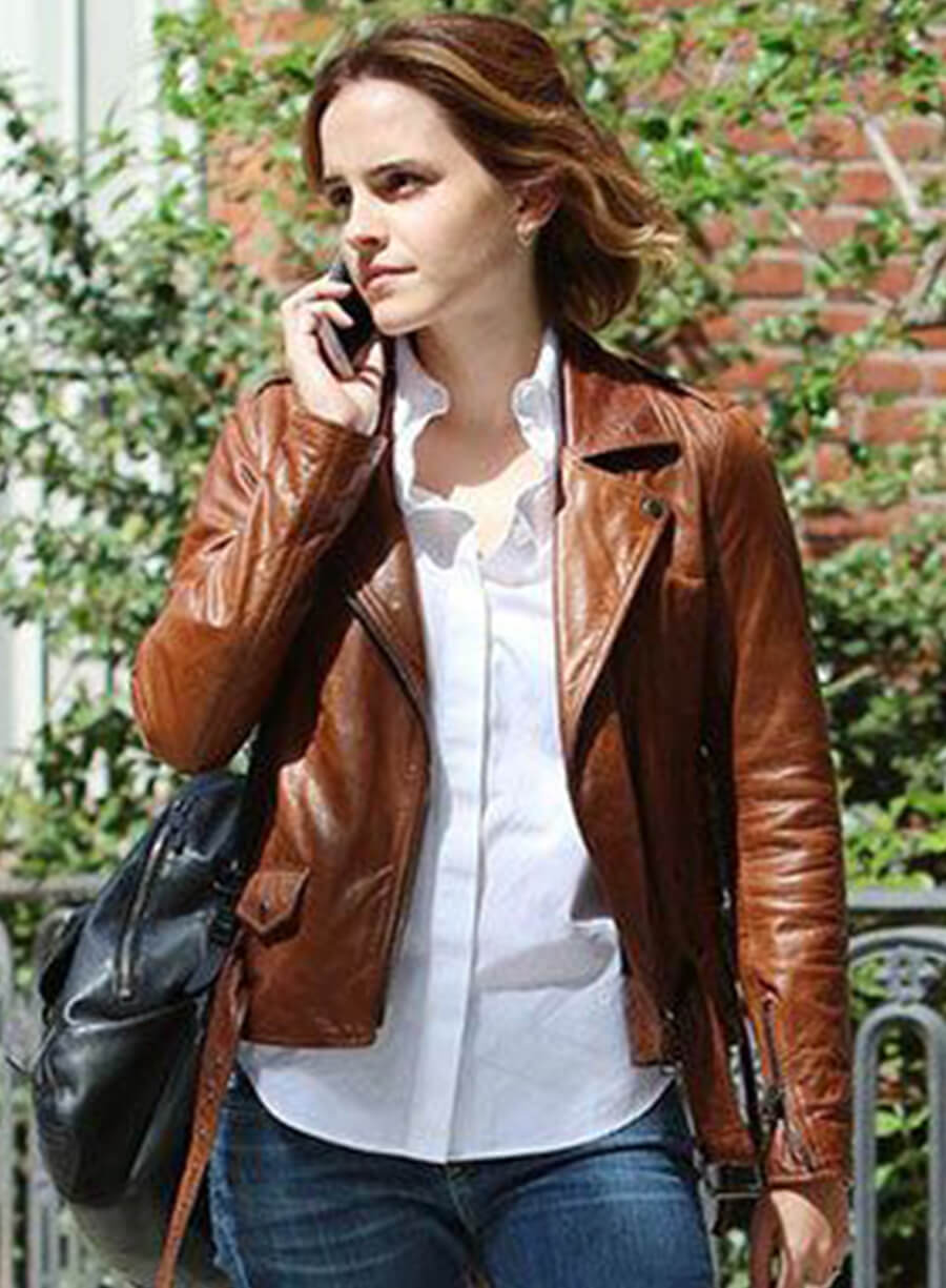 Harpoon Emma Watson Inspired Brown Real Leather Biker Jacket