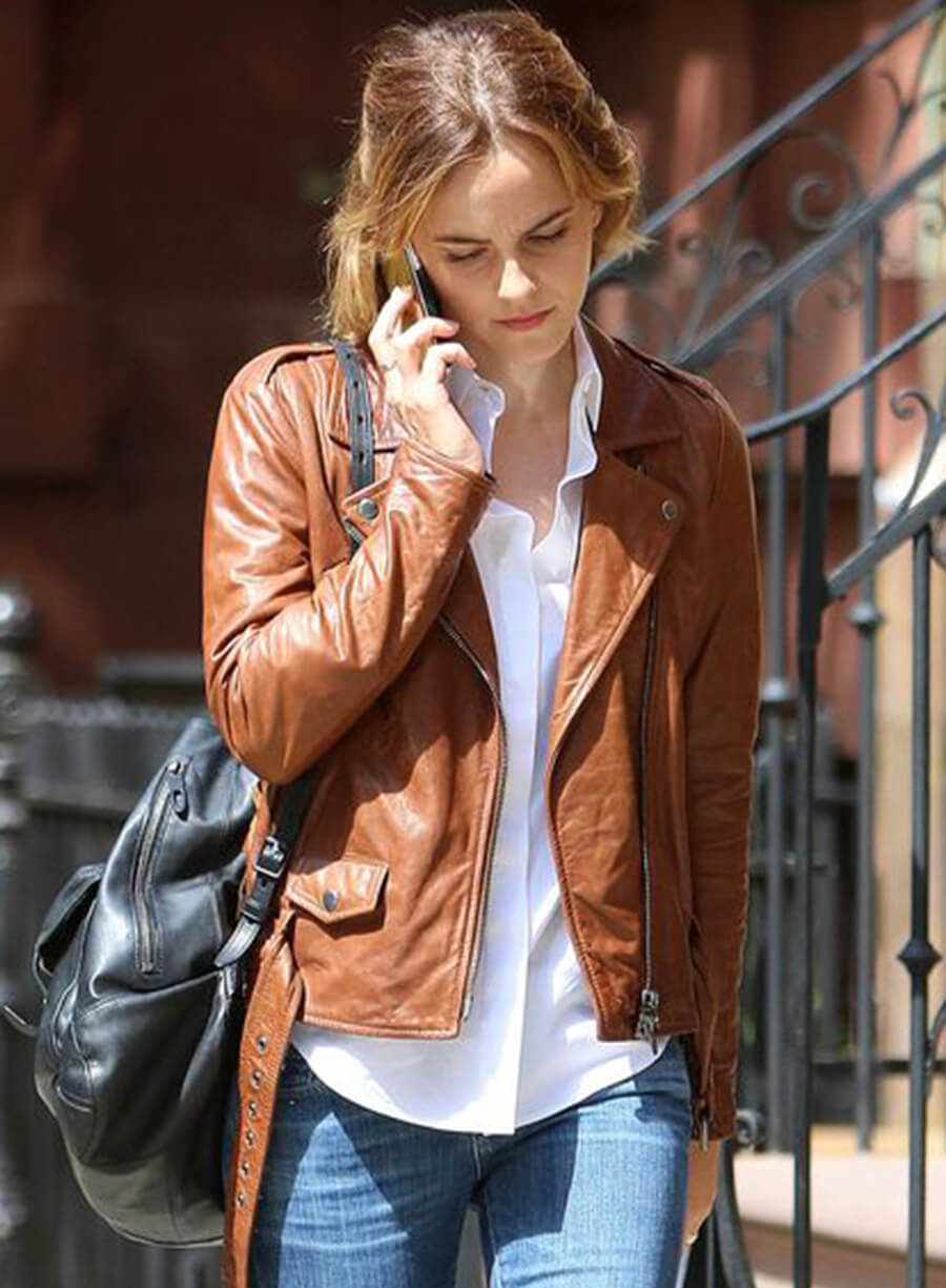 Harpoon Emma Watson Inspired Brown Real Leather Biker Jacket