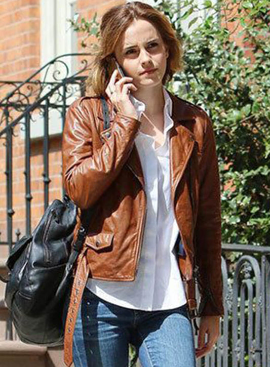 Harpoon Emma Watson Inspired Brown Real Leather Biker Jacket