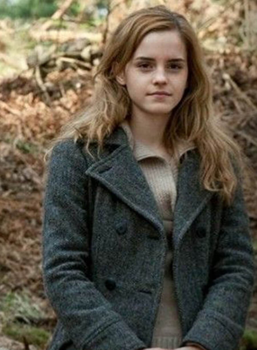 Harpoon Emma Watson Hermione Granger Inspired Grey Wool Fabric Coat - Harry Potter and the Deathly Hallows Style