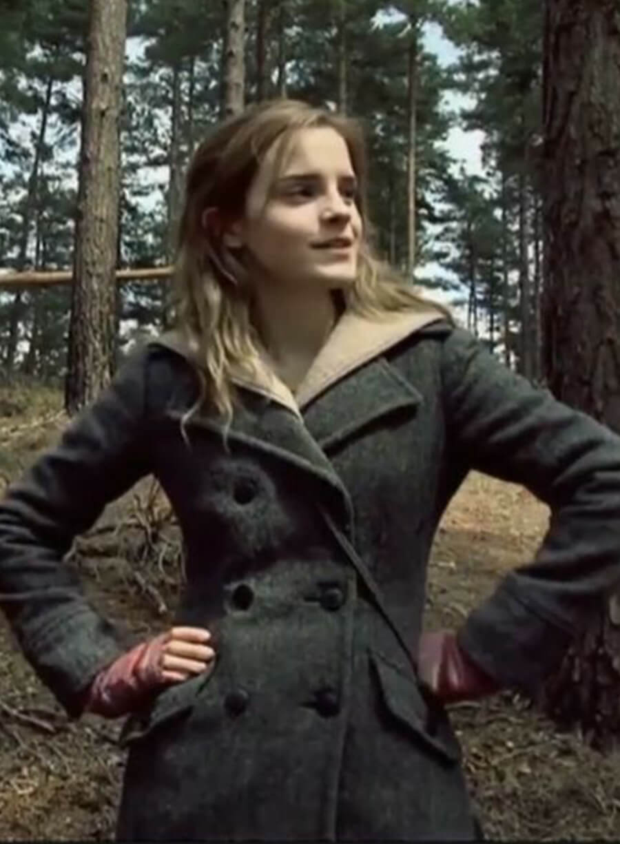 Harpoon Emma Watson Hermione Granger Inspired Grey Wool Fabric Coat - Harry Potter and the Deathly Hallows Style