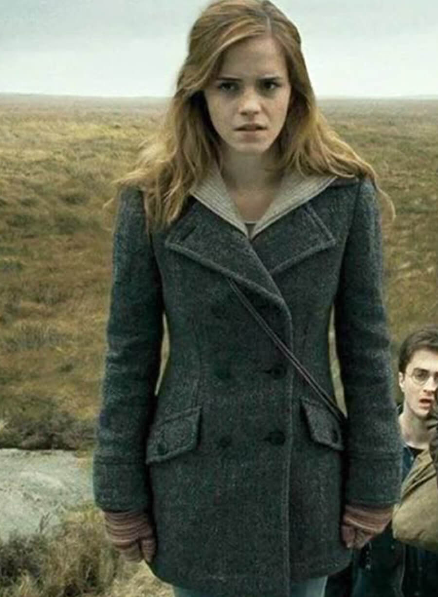 Harpoon Emma Watson Hermione Granger Inspired Grey Wool Fabric Coat - Harry Potter and the Deathly Hallows Style