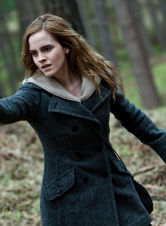 Harpoon Emma Watson Hermione Granger Inspired Grey Wool Fabric Coat - Harry Potter and the Deathly Hallows Style