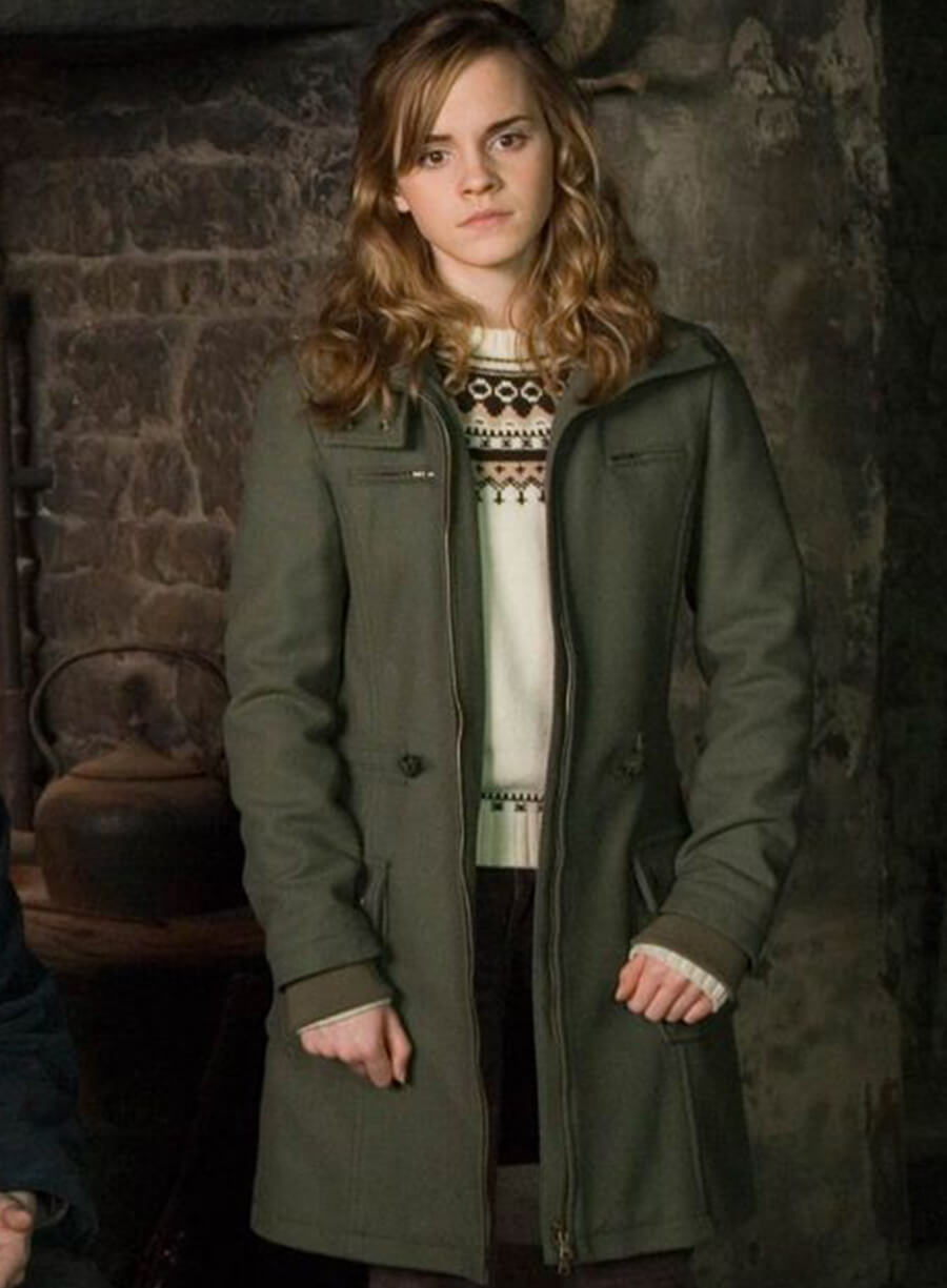 Harpoon Emma Watson Hermione Granger Inspired Green Wool Fabric Coat - Harry Potter and the Order of the Phoenix Style