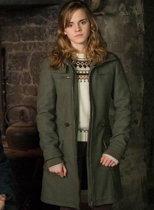 Harpoon Emma Watson Hermione Granger Inspired Green Wool Fabric Coat - Harry Potter and the Order of the Phoenix Style