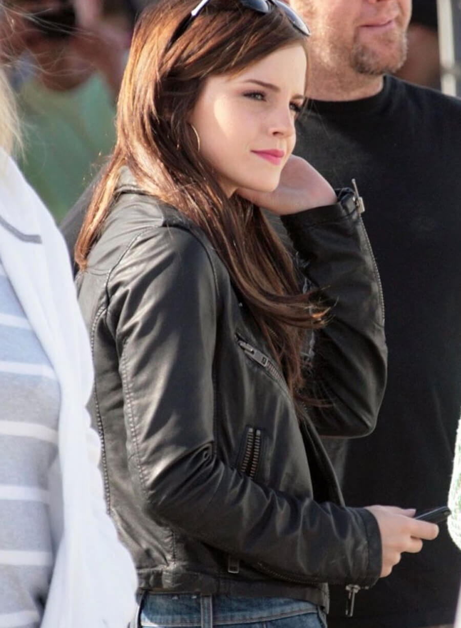Harpoon Emma Watson Inspired Black Real Leather Biker Jacket