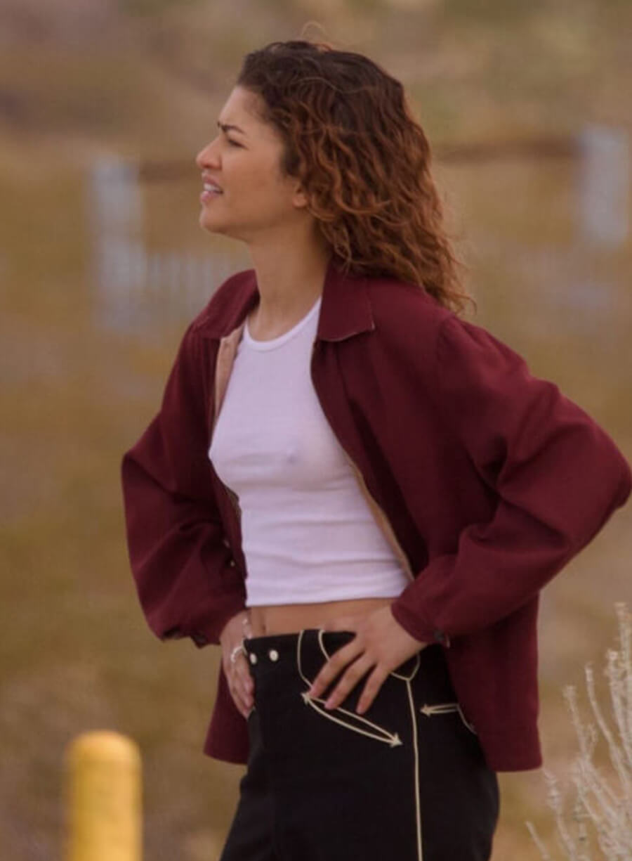 Harpoon Rue Bennet Inspired Red Leather Jacket - Euphoria Tv Series Style