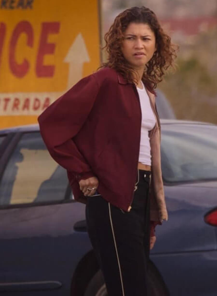 Harpoon Rue Bennet Inspired Red Leather Jacket - Euphoria Tv Series Style